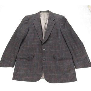 Christian Dior Wool Blazer Mens 42R Gray Check Sport Coat 2‎ Button Single Vent